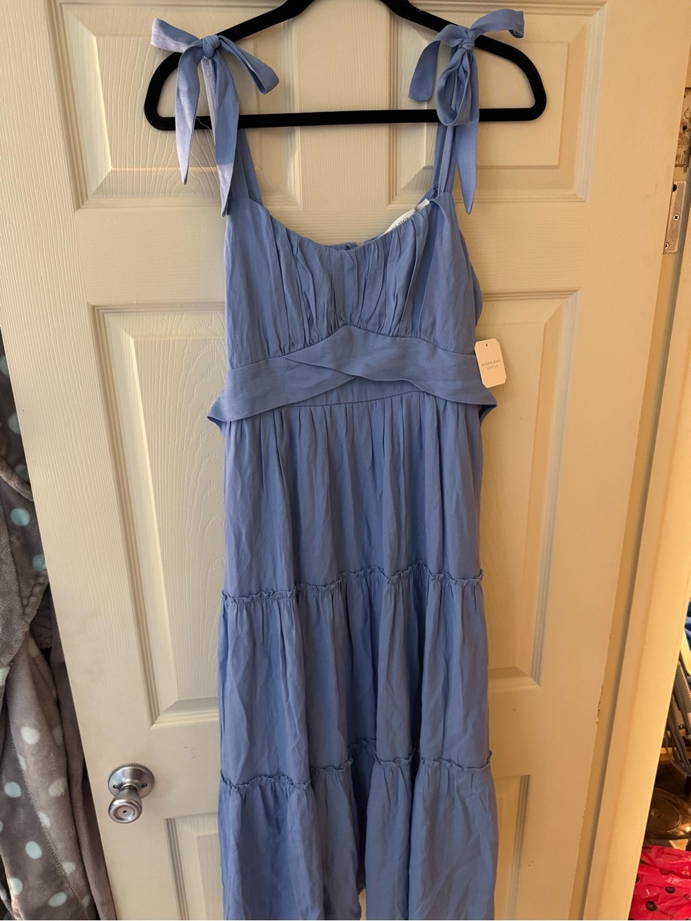 Altar'd State Dusty Blue Tie Shoulder Maxi Dress